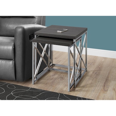 Nesting Table - Grey With Chrome Metal - 2 Piece